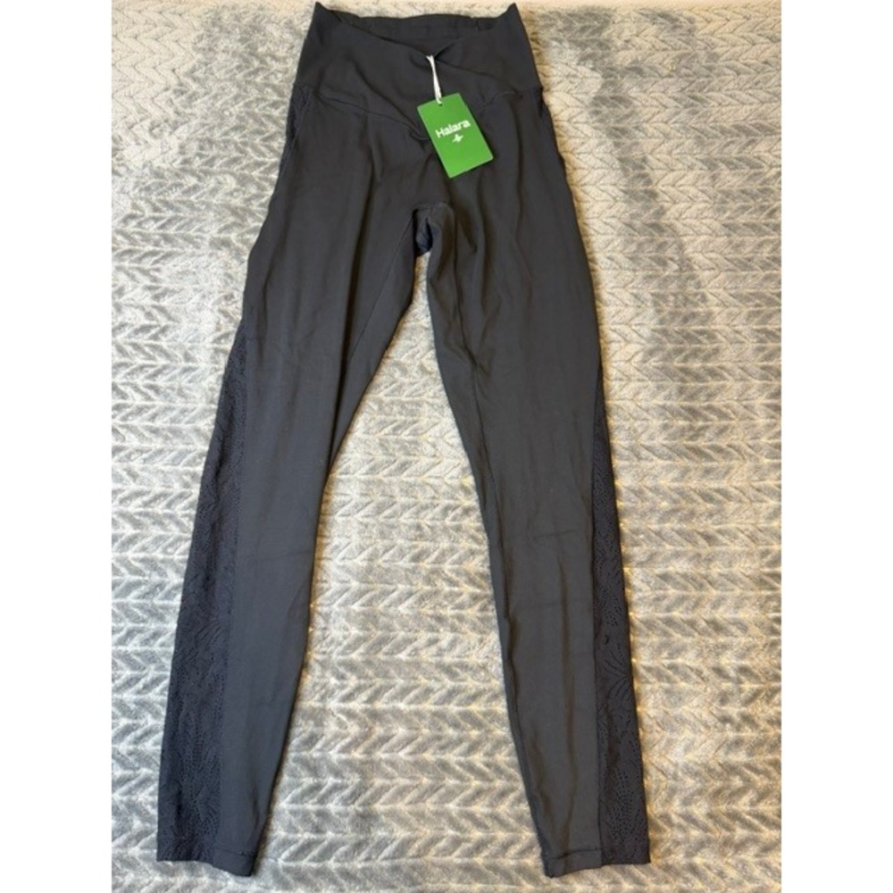 Halara Black High Waisted Lace Mesh Side Panel 7/8 Leggings  Small NWT 0084
